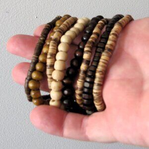 Set of 8 Handmade Coconut Shell Stack Bracelets, Made in Key West